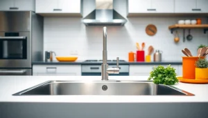 Showcasing a polished steel sink in a modern kitchen, emphasizing functionality and design.