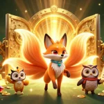 Engage with 68win in this vibrant 3D illustration showcasing a lively online casino atmosphere featuring characters and treasures.