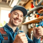 Skilled plumber near me working on a piping repair in a well-organized workshop.