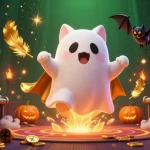 Play vibrant slots with 23WIN in a haunted casino landscape featuring ghost cats and glowing jackpots.