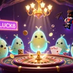 Luck8 casino scene illuminated by glowworms with stunning game elements and vibrant colors.