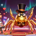 Interact with luck8's vibrant casino world featuring colorful characters, slot games, and sparkling coins.