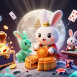Engage in thrilling gameplay at 789F's vibrant casino scene, featuring a moon rabbit unveiling poker chips.