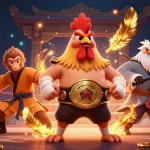 Experience thrilling action in hitclub as a fierce rooster battles alongside a monkey martial artist and wise crane master in a dynamic arena.