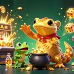 EA88 gamblers engaging with slots while a golden salamander alchemist transforms metals into golden coins.