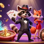 Experience the excitement of go-99 as charming characters enjoy a royal flush in a vibrant casino scene.