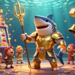 Experience thrilling gameplay with LUCK8's lively underwater casino, featuring a tiger shark and a jackpot explosion.