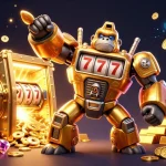 Win big with Ao88's immersive golden gorilla mech in a dazzling casino scene.