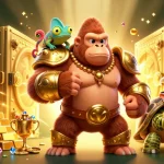 Join the action at HUBET with a powerful gorilla king, colorful chameleon, and wise tortoise amidst treasure.