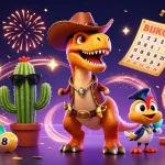 Experience excitement at luck8z with a colorful casino scene featuring a dinosaur, a cactus, and a roadrunner.